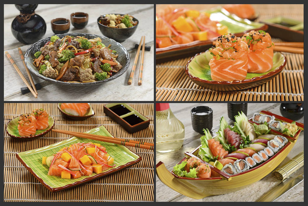 Japoński żywności czterech zdjęć kolaż - Zdjęcie, obraz