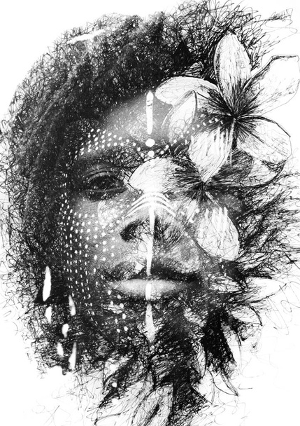 Paintography. Double exposure portrait of an african american ma - Foto, immagini