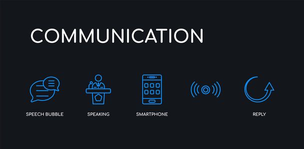 5 outline stroke blue reply,  , smartphone, speaking, speech bubble icons from communication collection on black background. line editable linear thin icons. - Vector, Image