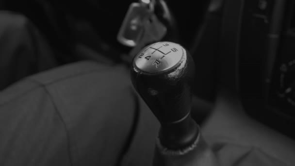 Manual stick shift gearing up. Close-up. - Materiał filmowy, wideo