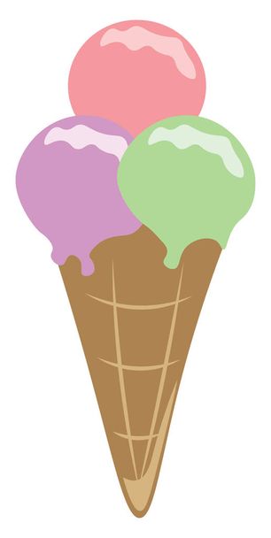 Παγωτό χωνάκι με τρεις διαφορετικές γεύσεις διάνυσμα ή χρώμα επεξηγηματικά στους - Διάνυσμα, εικόνα