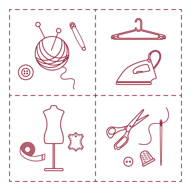 Illustrazione con utensili e accessori per cucire
 - Vettoriali, immagini