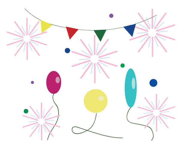 Decoración festiva con banner de globos y vector confeti
  - Vector, Imagen