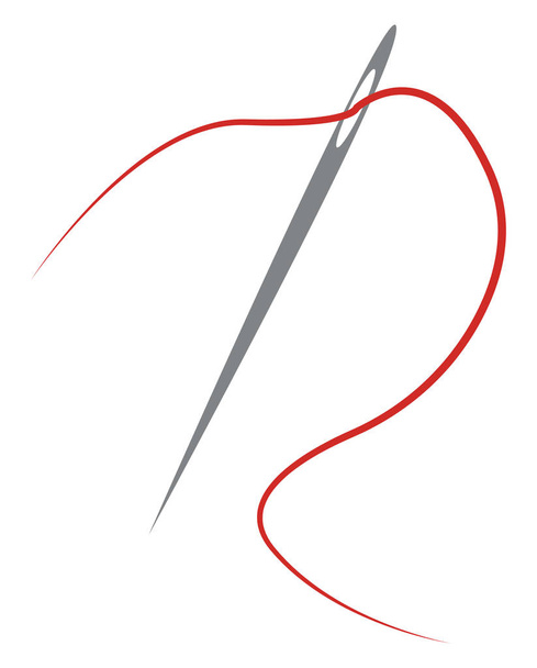 ein roter Faden, der von einem Nadelvektor oder einer Farbabbildung ausgeht - Vektor, Bild