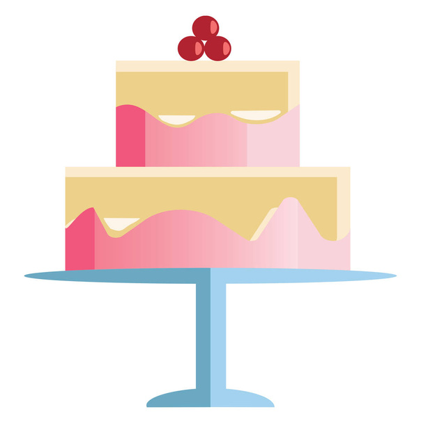Kétrétegű ünnepi torta cseresznye díszítéssel vektor vagy színező - Vektor, kép