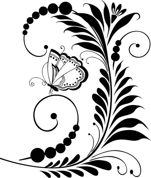 Vector image of decorative flower and butterfly - Vector, Image