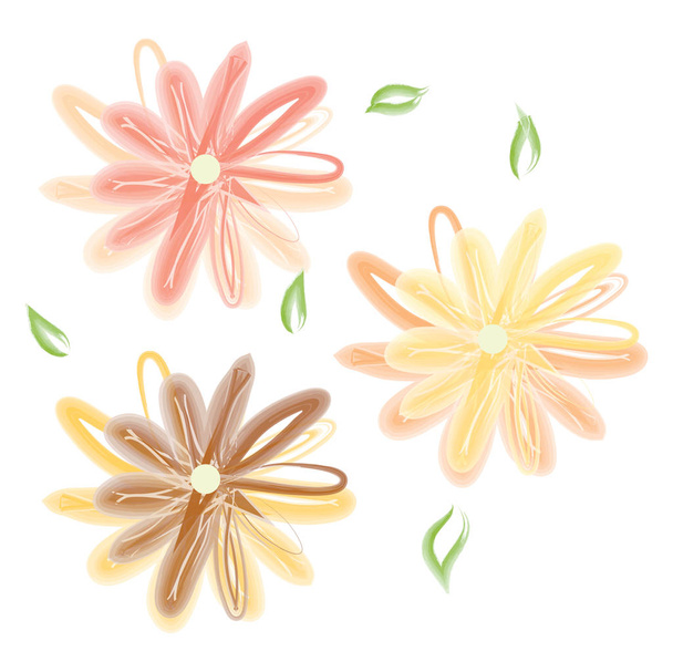 Três flores florescendo vetor ou ilustração de cor
 - Vetor, Imagem
