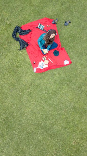 Nádherná Latina studentských těší na piknik v parku, satelitní pohled, k dispozici prostor pro úpravy, ideální pro blogy a reklamy - Fotografie, Obrázek