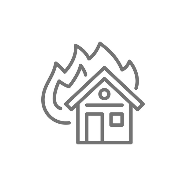 Burning house, fire insurance line icon. Isolated on white background - Vector, Image