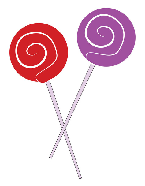 Piros és lila nyalókák vektor illusztráció fehér alapon - Vektor, kép