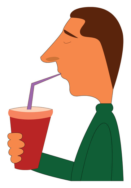 Caricature of man drinking juice vector illustration on white ba - Vector, imagen