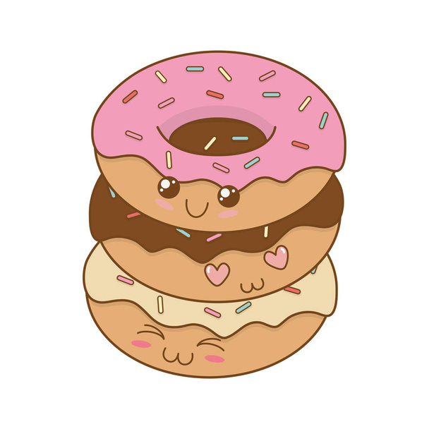 köstliche süße Donuts kawaii Charakter Vektor Illustration Design - Vektor, Bild