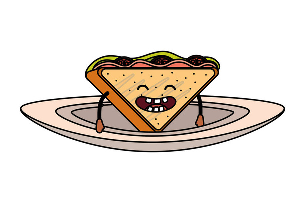 lezzetli lezzetli kawaii sandviç yemek karikatür vektör çizim grafik tasarım - Vektör, Görsel