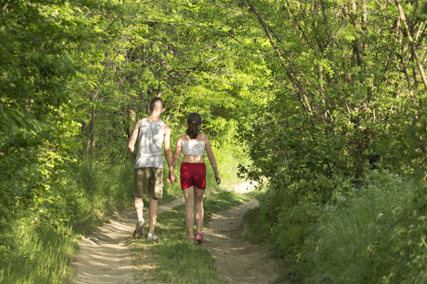 Brother and sister on the forest path - Photo, Image