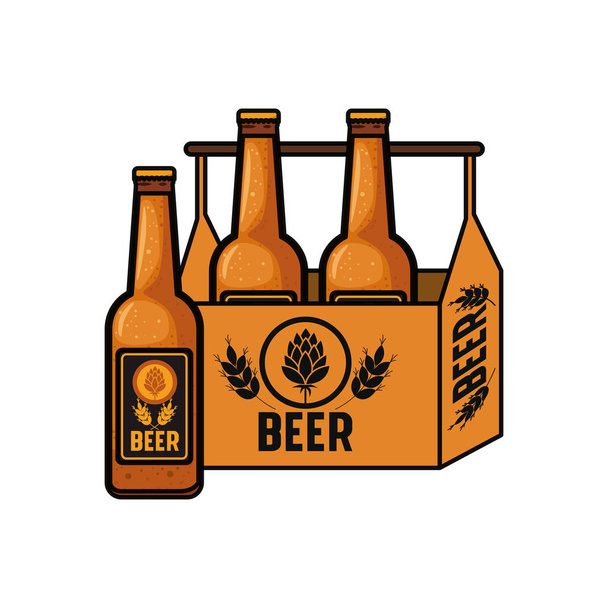 κουτί με απομονωμένες εικονίδιο μπουκάλια μπύρας - Διάνυσμα, εικόνα