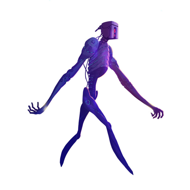 Γιγάντιο μυστηριώδες ρομπότ περπατάει απομονωμένο στο λευκό φόντο. Βιντεοπαιχνίδια Digital CG έργα τέχνης, απεικόνιση Concept, ρεαλιστικό στυλ κινουμένων σχεδίων - Φωτογραφία, εικόνα