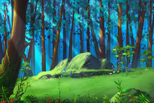 Dégagement dans la mystérieuse forêt. Jeux vidéo Digital CG Artwork, Concept Illustration, Réaliste Cartoon Style Arrière-plan
  - Photo, image