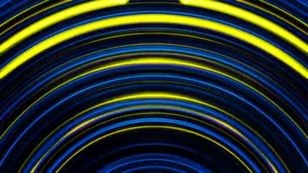 Αφηρημένα φόντο με κίτρινο και μπλε κύκλους animation κίνηση και shimmering σε τούνελ με το φως νέον. Πολύχρωμο κινούμενα σχέδια. - Πλάνα, βίντεο