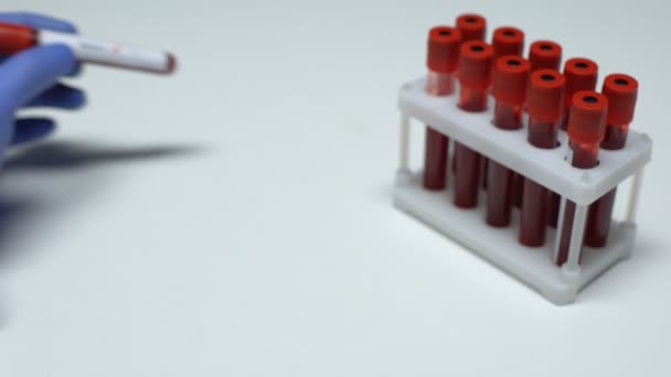 Negative Malaria test, doctor showing blood sample, lab research, health checkup - Кадри, відео