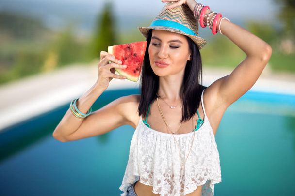 Funny girl with slice of watermelon - Fotografie, Obrázek