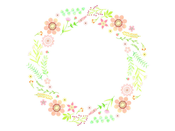 Illustration frame with pink flowers and plants, watercolor style - Vector, Image