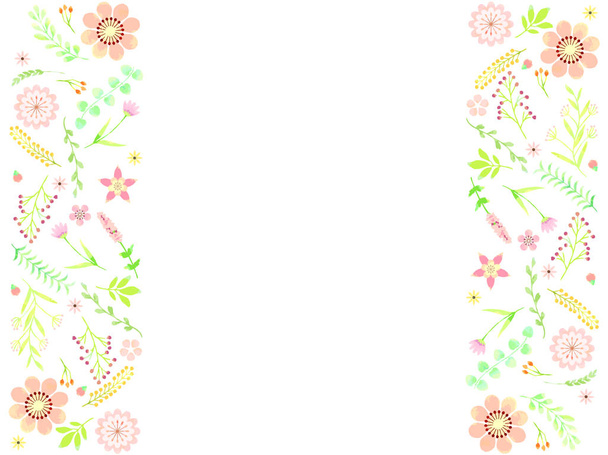 Marco de ilustración con flores y plantas rosadas, estilo acuarela
 - Vector, imagen