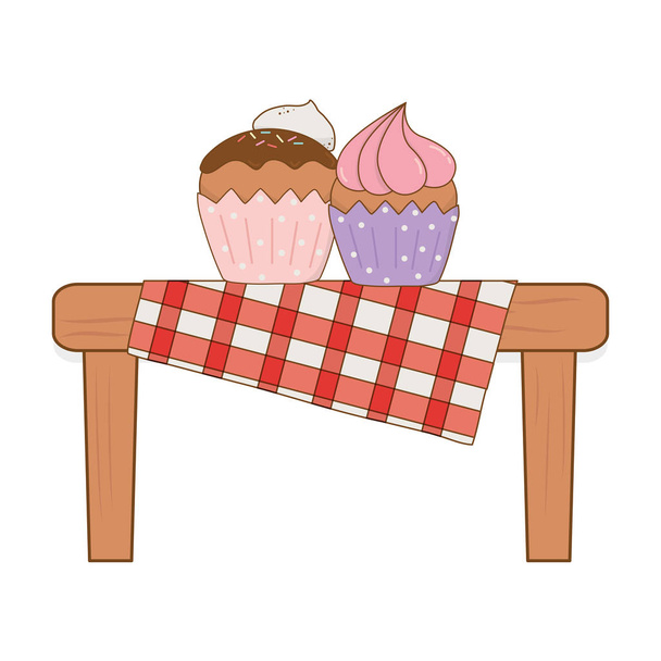 deliciosos pastelitos dulces en mesa picnic vector ilustración diseño
 - Vector, imagen