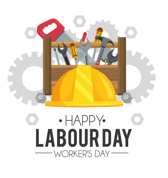 helmet with construction box tools to labour day vector illustration - Vector, Image
