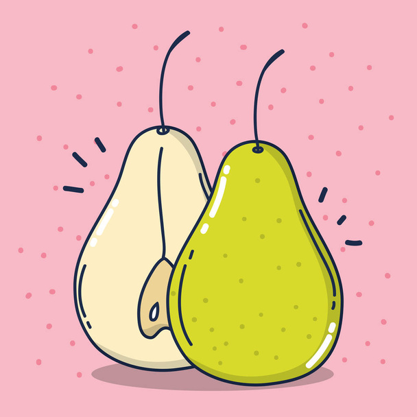 Pere a metà taglio frutta fresca e deliziosa cartone animato vettore illustrazione grafica
 - Vettoriali, immagini