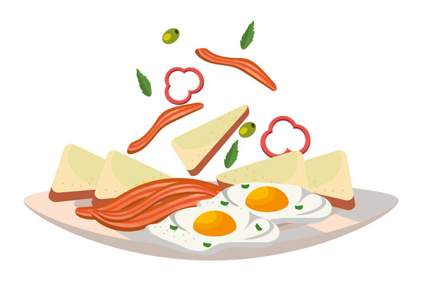 heerlijk smakelijk ontbijt schotel cartoon vector illustratie grafisch ontwerp - Vector, afbeelding