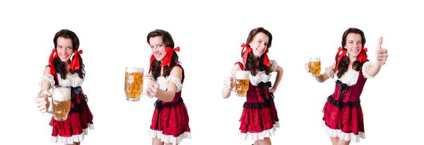 Camarera joven con bandeja en blanco
 - Foto, Imagen