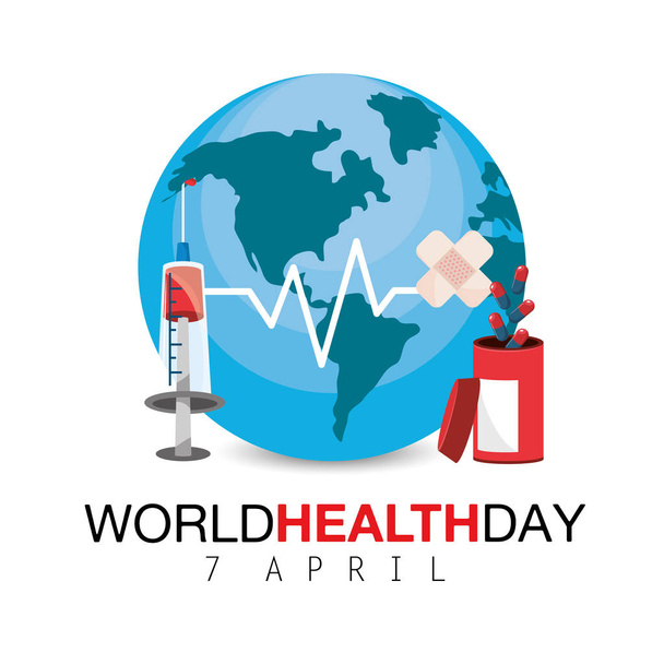 syringe with heartbeat to world health day vector illustration - Vector, Image