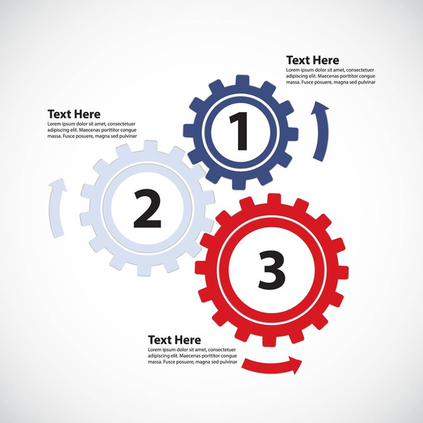 Colorful cogwheels with numbers on white background - Vector, afbeelding