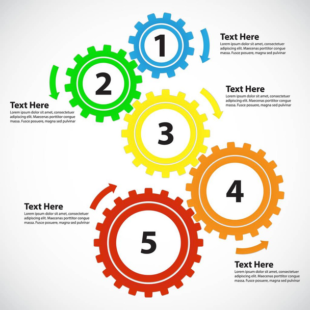 Colorful cogwheels with numbers on white background - Vektor, kép