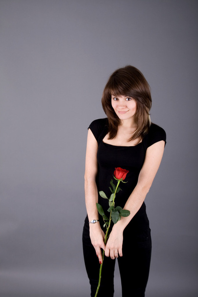 Beautiful girl with rose - Fotoğraf, Görsel