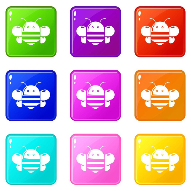 Bee icons set 9 color collection - Wektor, obraz