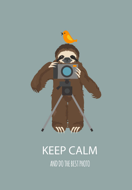 The story of one sloth. Traveling, holiday. Funny cartoon sloths - Wektor, obraz