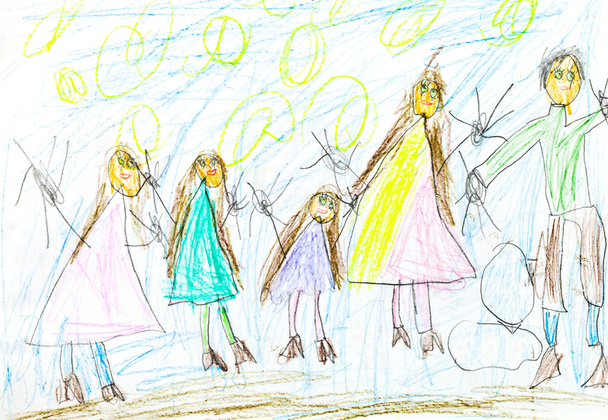 rysunek dziecka - rodzina szczęśliwy - Zdjęcie, obraz