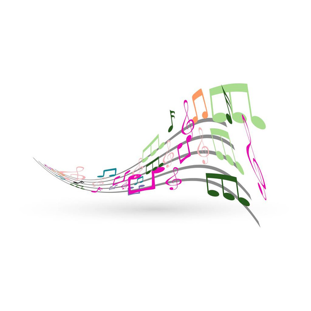 Абстрактный фон с красочными нотами музыки
 - Вектор,изображение
