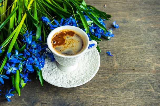 Spring concept with coffee and flowers - Photo, Image