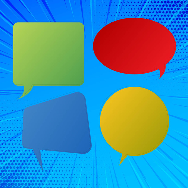 Blank Space Speech Bubble in Different Shapes and Solid Colors. Various Shades and Geometrical Form of Text Balloon. Dialogue Box Sticker Style for Group or Multiple Conversation. - Вектор, зображення