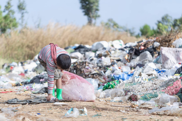 Бедные дети собирают мусор на продажу из-за бедности, мусор  - Фото, изображение
