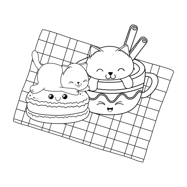 χαριτωμένο μικρό γάτες με χαρακτήρες kawaii σοκολάτας κούπα διανυσματικά εικονογράφηση σχεδιασμός - Διάνυσμα, εικόνα