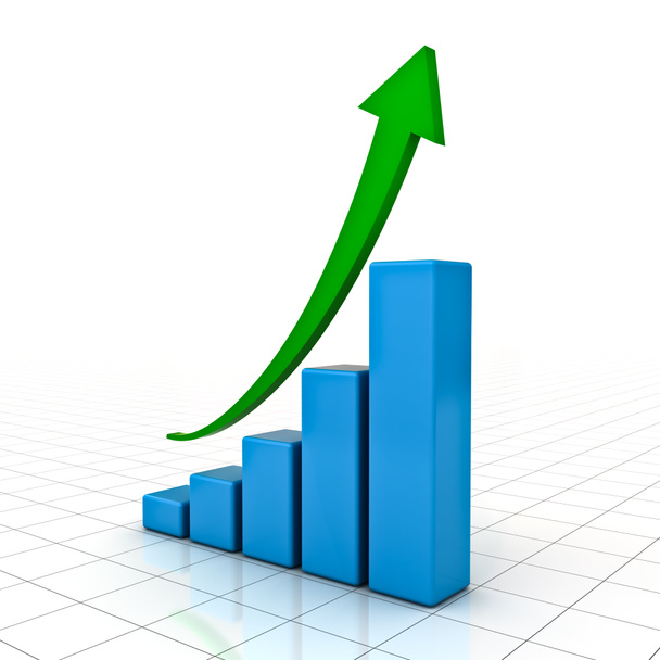 Gráfico de negocios con flecha ascendente verde sobre fondo blanco
 - Foto, imagen