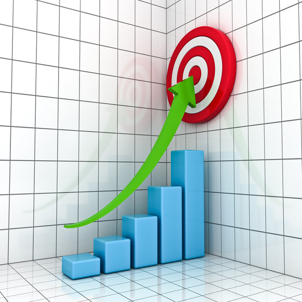 biznes wykres z zieloną strzałką rośnie i cel czerwony - Zdjęcie, obraz