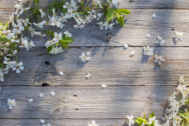 Eski ahşap arka planda bahar çiçekleri - Fotoğraf, Görsel