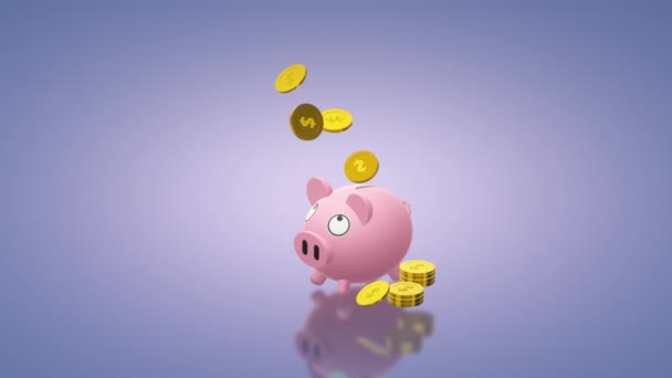 De Piggy bank van 3D-rendering van de munt voor geld inhoud. - Video