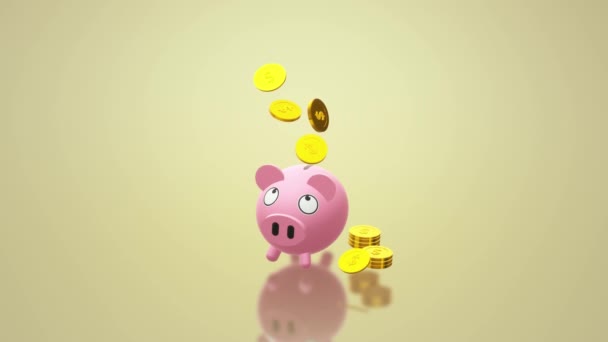 De Piggy bank van 3D-rendering van de munt voor geld inhoud. - Video