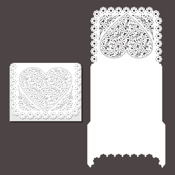 Laser cut envelope template for invitation wedding card - Vector, Image