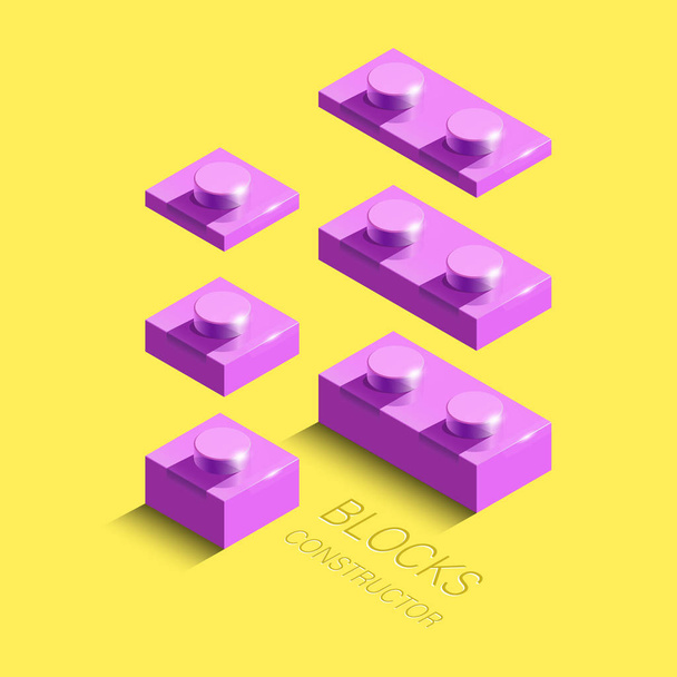 3d elementos rosa isométricos de tijolos de construção de lego
 - Vetor, Imagem